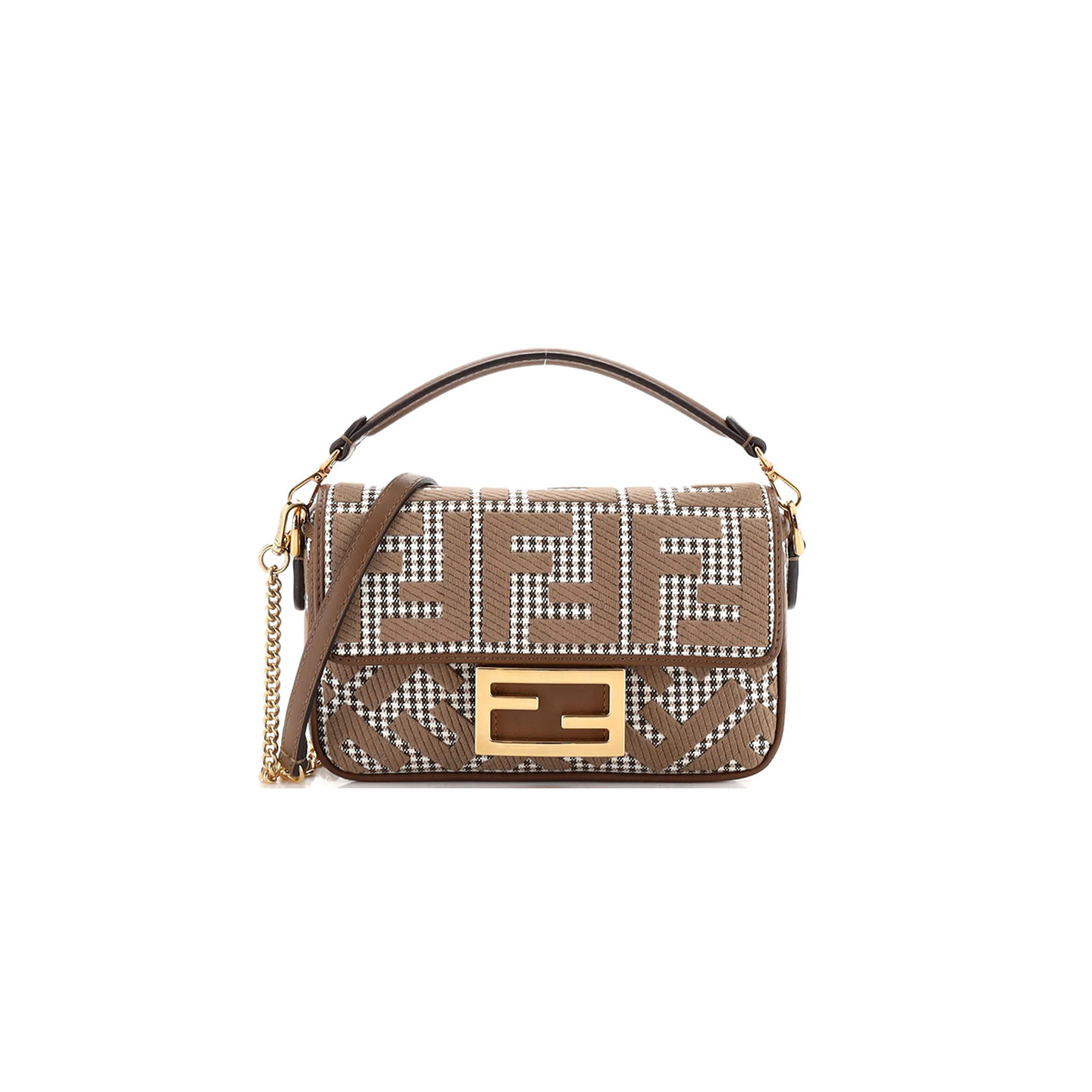 F**di baguette bag zucca houndstooth wool mini (19*11*5cm)